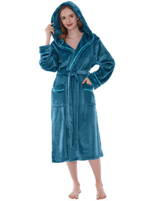 Super Soft Fleece Robe Cozy Lounge Hooded Robe Plush Warm Fleece Hood Bath  Robe