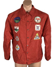 Russell Athletic VTG 70s windbreaker Red nylon S snap Softball Hipster Patches