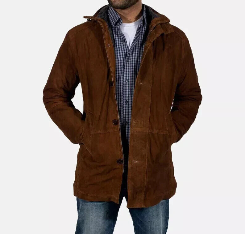 Men's Brown Pure Suede Leather Biker Jacket for Formal & Party Wear