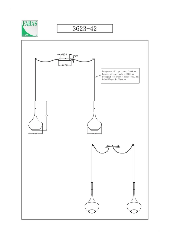 FABAS LUCE Pendel Leuchte Hänge Lampe Apollo  3623-42-102 weiß 2flg. E27 - Bild 3 von 4