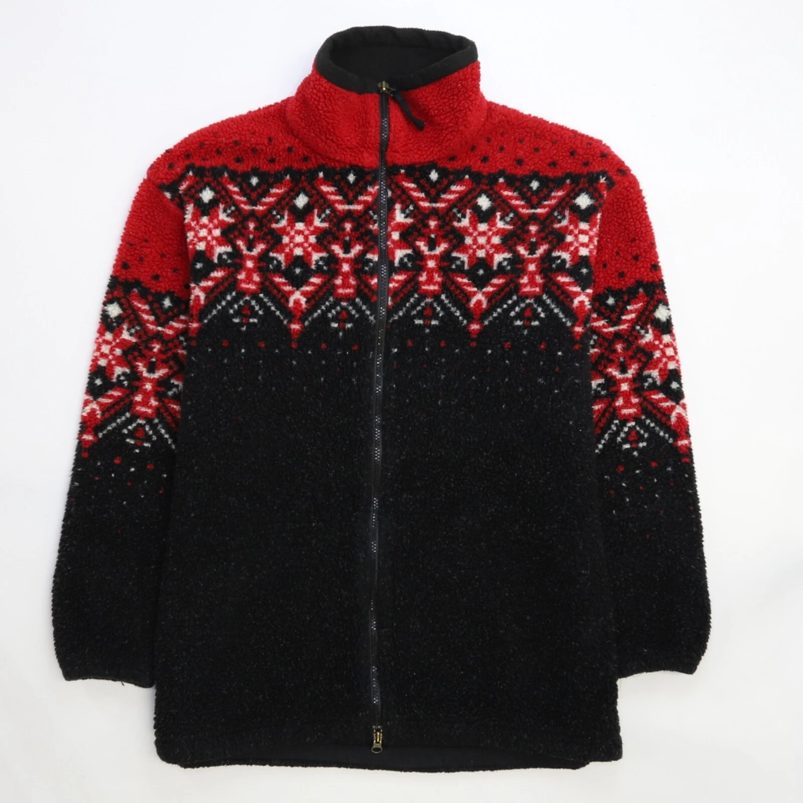 Vintage Columbia Fair Isle Fleece Jacket Size Medium Red
