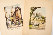 (2) Vintage Watercolor Prints by Lucien Delarue 9.5 x 7 Loose