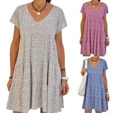 Plus Size Women Boho Short Sleeve Tunic Dress Casual Loose Beach Mini Sundress