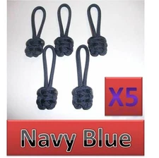 5 Lot 550 Paracord Zipper Pull / KeyChains ~2.5" - NAVY BLUE