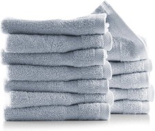 12 Pack 100 Percent Cotton Washcloths 13x13 Inch Soft Absorbent Ice Blue Towels