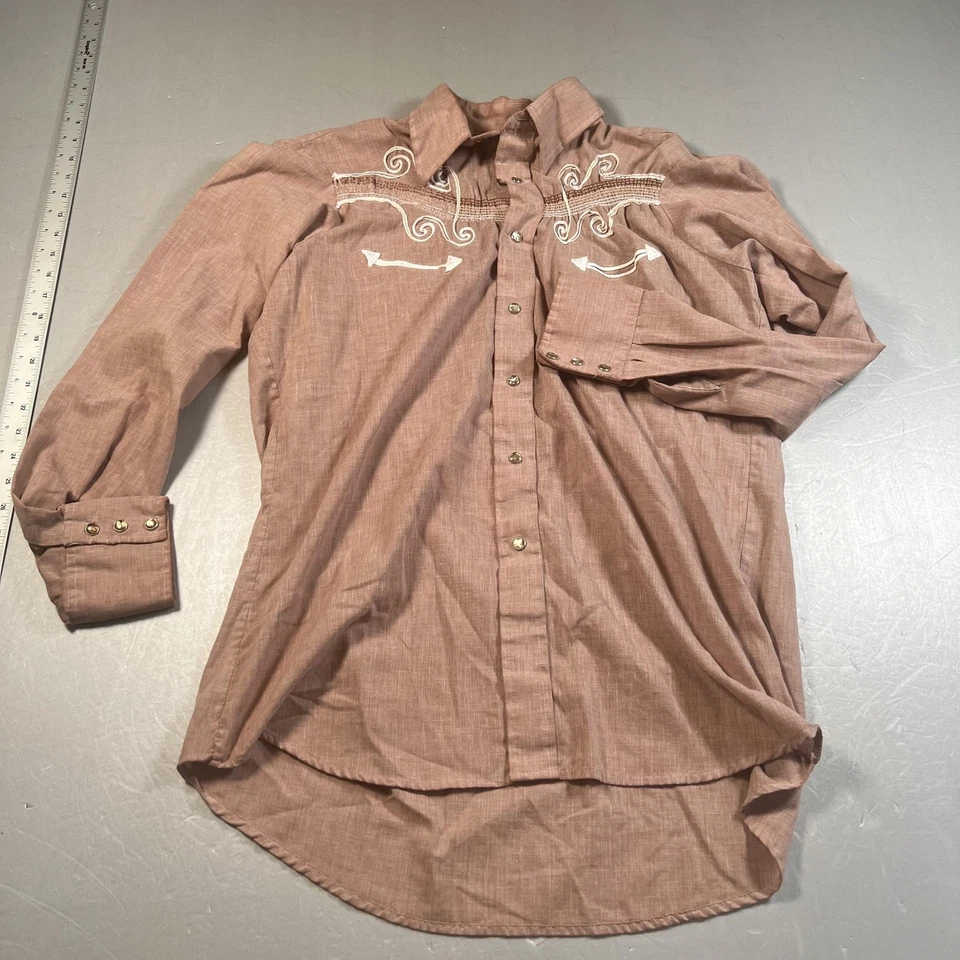Vintage Miller Western Wear Shirt Mens 16.5 33 Brown Pearl Snap Rodeo Cowboy 70s - Image 2 of 4