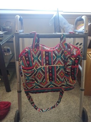 Large Women s Southwestern Themed Walker Tote Bag Zip Top Pockets Detachable