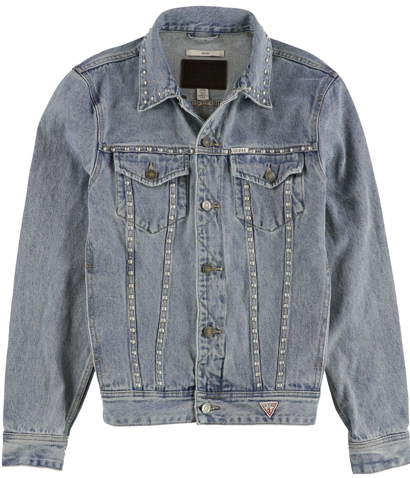 GUESS Mens Dilon Studded Denim Jean Jacket, blue, M
