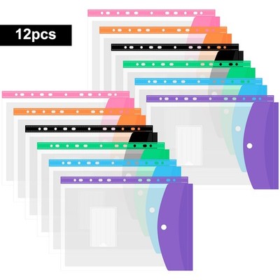 12x Vertical A4 Binder Pocket 11 Hole Expandable Folder w/ Snap Button Card Slot