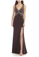 Betsy  Adam 8 Beaded Mesh Sheer Gown Forest Fairy Glam Prom Formal Dress Glam