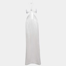 David Koma White Sequin CutOut TieUp Maxi Dress XS