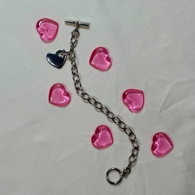 925 Sterling Silber Italienisches Bettelarmband Herz Anhänger 7,5'' 19g Knebelverschluss