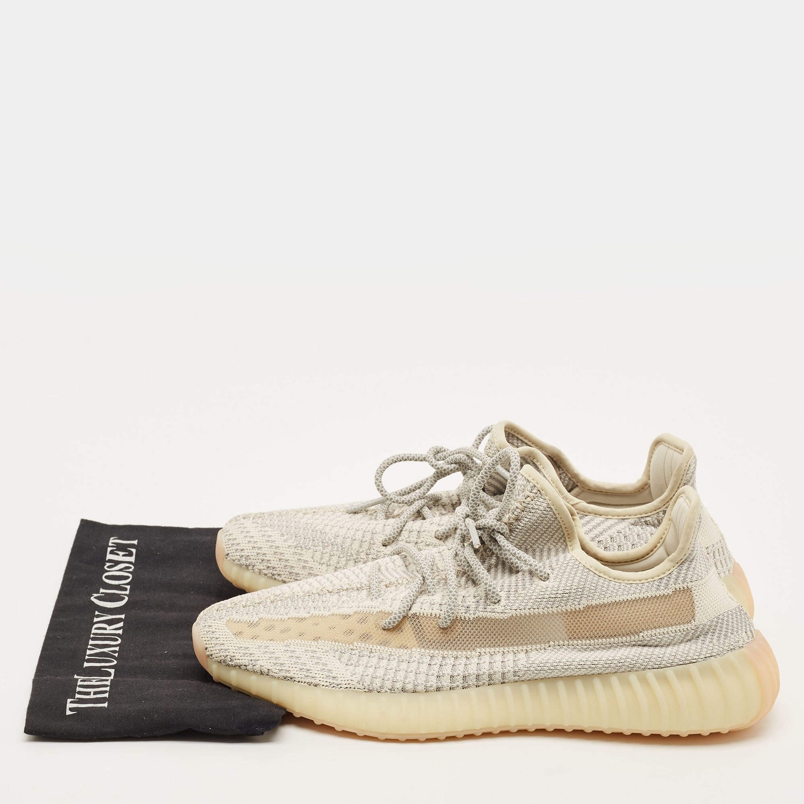 Yeezy x Adidas Boost 350 Natural V2 Size 45.5 GreyWhite Knit Fabric Low Top image 9