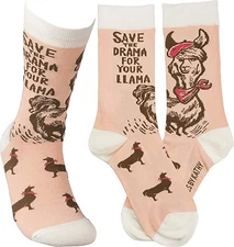 Primitives by Kathy Socks "Save the Drama for your Llama" Pink Unisex Adult