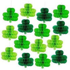 15Pcs St Patricks Day Hanging Decorations - Shamrock Honeycomb Paper Irish