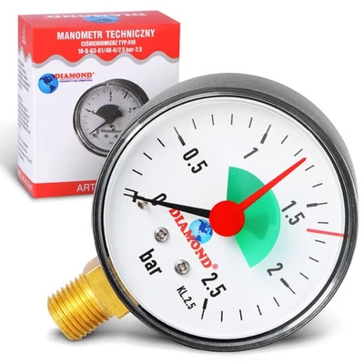 DIAMOND Manómetro Presión 2,5 bar 1/4 Inferior 63 mm Presómetro Agua Manómetro Grifo