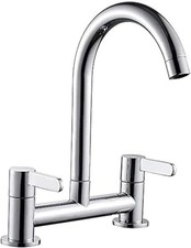 Kitchen Sink Mixer Tap Dual Lever 360° Swivel Spout Chrome Plated For Cold & Hot