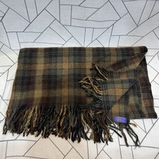 VTG 60s Pendleton Wool Blanket Throw Green Black Plaid Tartan Check Fringe READ