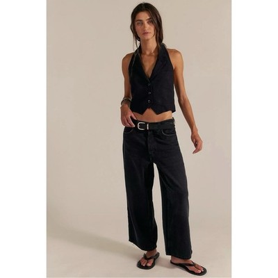 Free People Carina Ultra Soft Low Rise 90s Baggy Boyfriend Jeans Black 31 Long