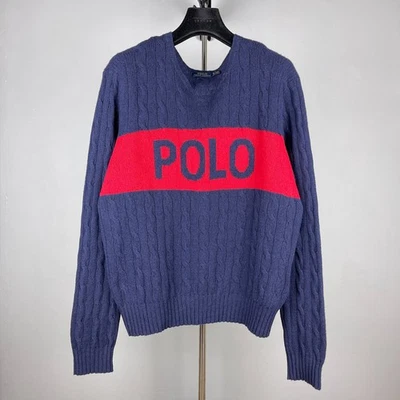 Pull femme Polo Ralph Lauren en laine/cachemire marine tricoté par câble - ta... - Photo 1/4