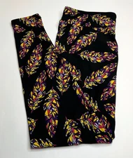 NEW LuLaRoe TC Leggings BLACK PURPLE HOT PINK Colorful Tribal FEATHER Plume Bird