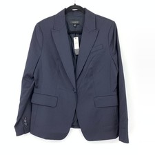 Talbots Single Button Suit Blazer Jacket Womens Size 14 Navy Blue Pinstripe