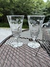 Set of 2 Vintage Floral Etched Stemware Glass Water Goblets Dessert MINT daisy