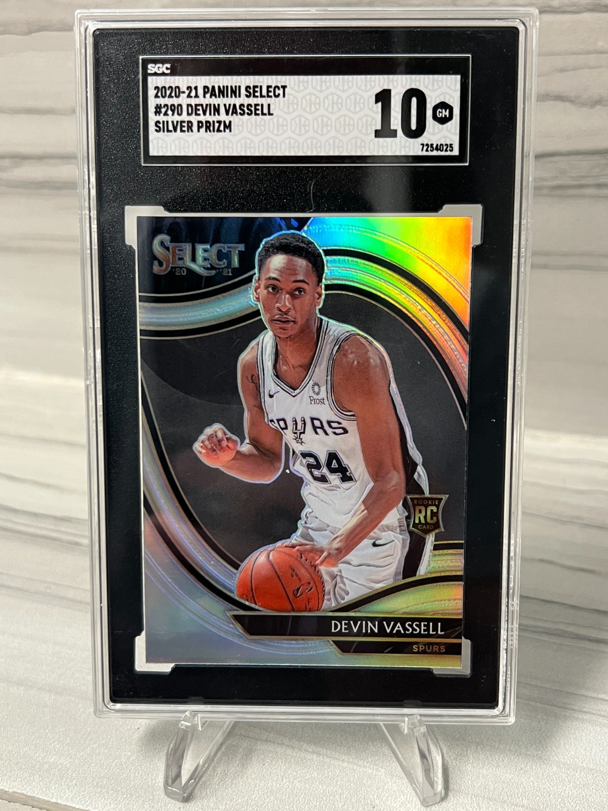 2020-21 Panini Select Devin Vassell #290 Rookie RC Courtside Silver Prizm SGC 10