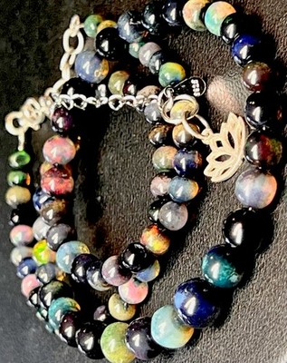 Äthiopische schwarze runde Opal Edelstein Halskette große Steine Sterlingsilber