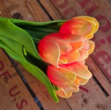 real touch TULIPS orange LOOK REAL artificial flowers Spring Table Decor 5 stems