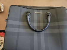 Burberry London England Black Check Laptop Briefcase Business Bag Authentic