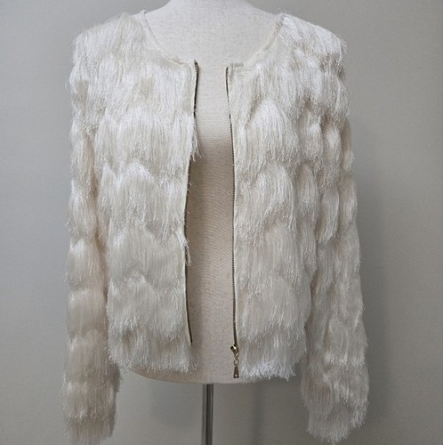 Guess Los Angeles Jacket Fringe Shaggy Chevron Ivory Runway NWT Womens Large - Picture 8 of 16
