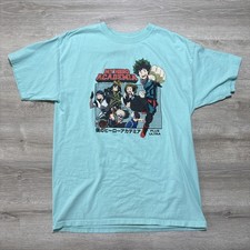 My Hero Academia Anime T-Shirt Graphic Tee Turquoise Size L Funimation