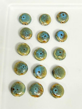 Ceramic - Blue Green Brown 13mm Coin Beads 15 beads 