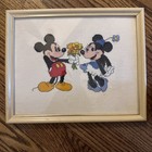 Framed  Disney Needlepoint Mickey Mouse Minnie Vintage Art Wall Decor 1980's
