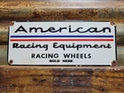 VINTAGE AMERICAN RACING EQUIPMENT PORCELAIN SIGN SPORT AUTOMOBILE CAR WHEELS USA
