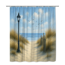 Beach Scene Shower Curtain with Ocean and Sky Design