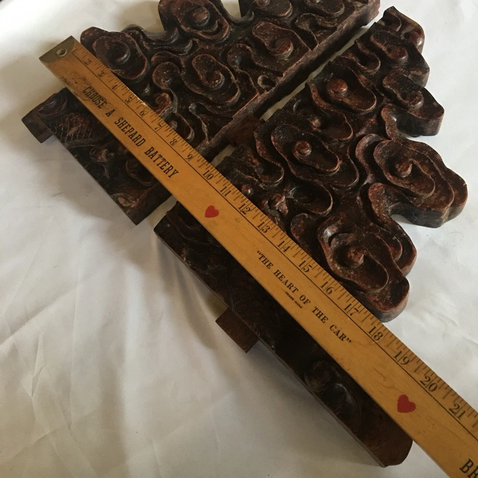 2 piezas de panel de palo de rosa tallado a mano chino de colección de los años 80 motivo de nube y dragón como está Foto 3 de 4