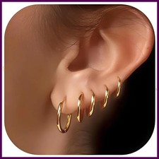 5 Pairs 14K Gold Plated Huggie Hoop Earrings for Women Lightweight Minimalist