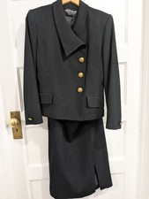 Vtg Wool Herbert Grossman Blazer Skirt Set Size 8 Neiman Marcus Gold Buttons USA