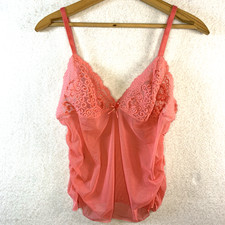 Victorias Secret Sheer Mesh Lace Cami Sz M Pink Bow Coquette Y2K Lingerie Ruched