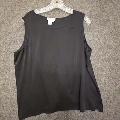 DUE Per DUE Collection Tank Top Womens 16 Black Silk Scoop Neck Shell Stretch