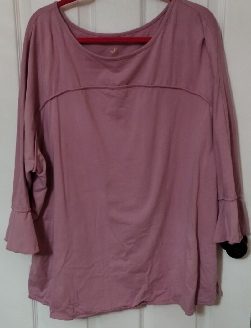 Belle Kim Gravel Blouse Size 2X 3/4 Bell Sleeve Casual Cotton Stretch Fall Navy