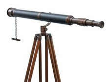 Nautical 39" inches Admirals Floor Standing Brass  Wooden Telescope With Tripod