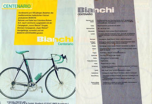 BIANCHI CENTENARIO 1985 - Original - Full Set - Fahhrad, Tasche, Trikot, Vintage