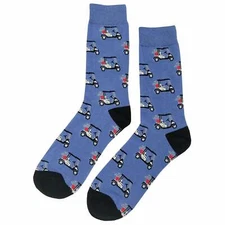 NWT Golf Cart Dress Socks Novelty Men 8-12 Blue Crazy Fun Sockfly