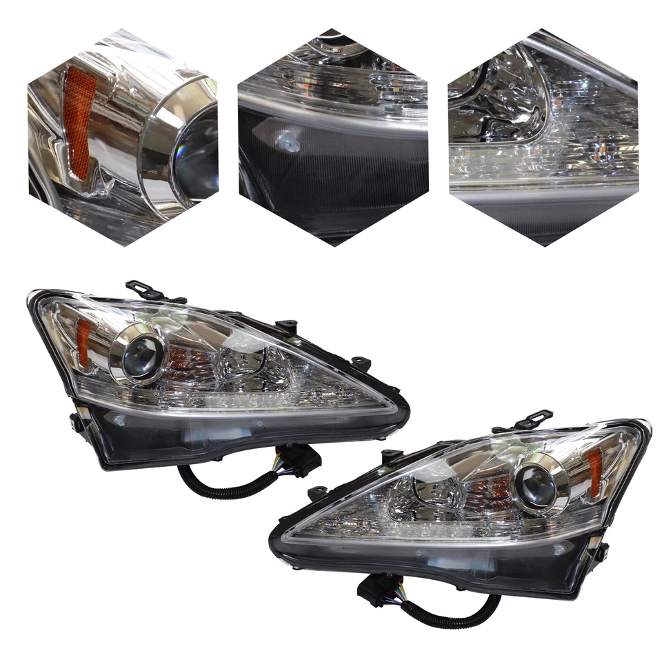 For 2006-2010 Lexus IS250 IS350 Left+Right LED DRL Projector Headlights Chrome - Image 4 of 4