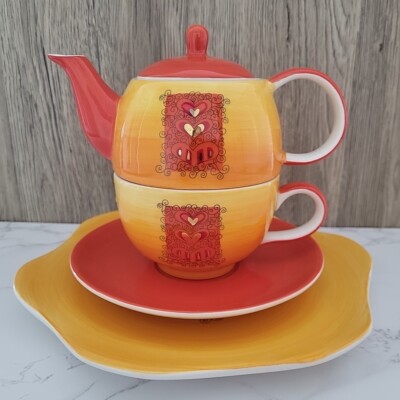 Cha Cult Tea For One Teekanne, Tasse, Untertasse, Teller handbemalt Made in Thailand 