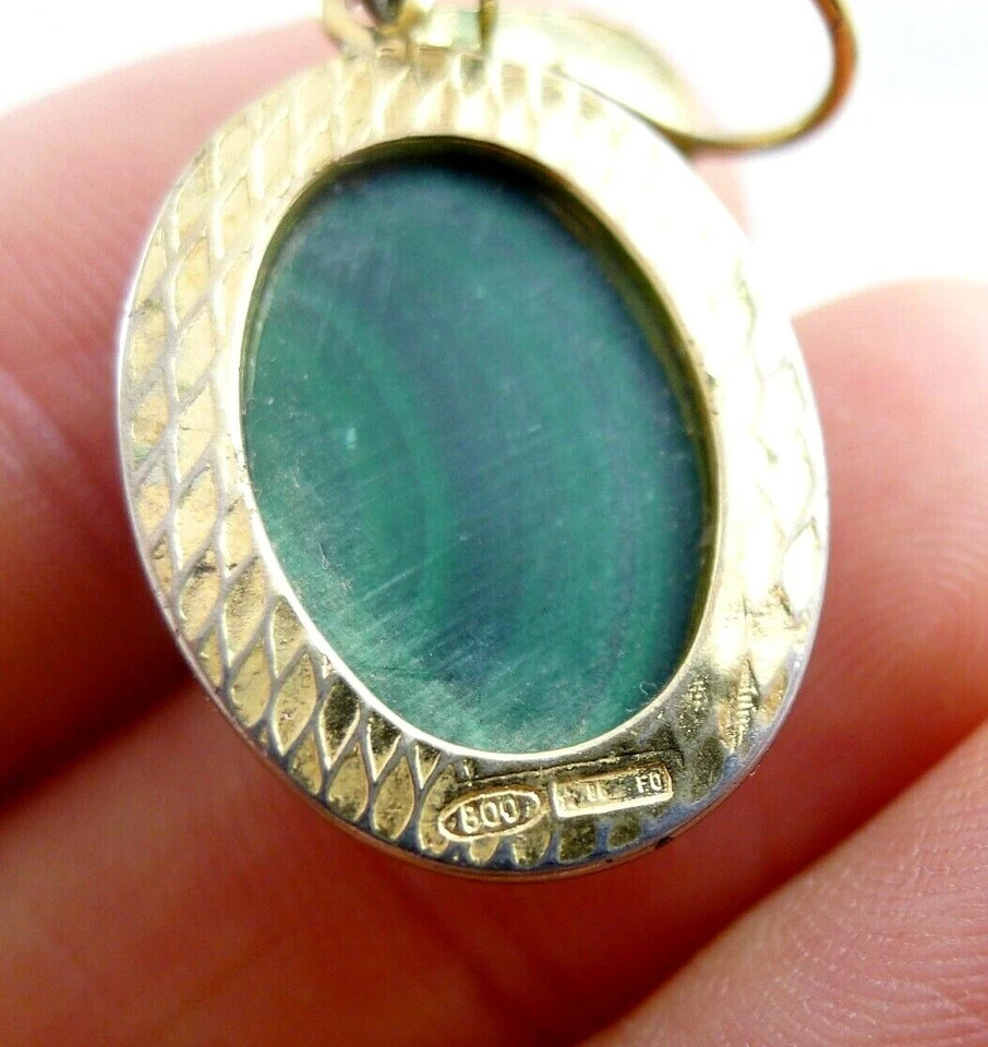 VINTAGE ORECCHINI MALACHITE CABOCHON   ARGENTO 800 POSSIBILE PARURE - Immagine 3 di 3