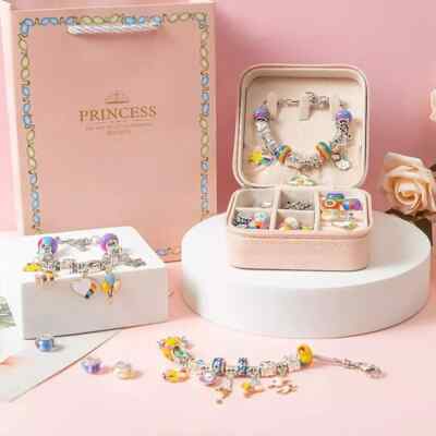 Mädchen Armband Herstellung Kit Perlen Schmuck Charms Anhänger Set Zum Selbermachen Handwerk Kinder Geschenk
